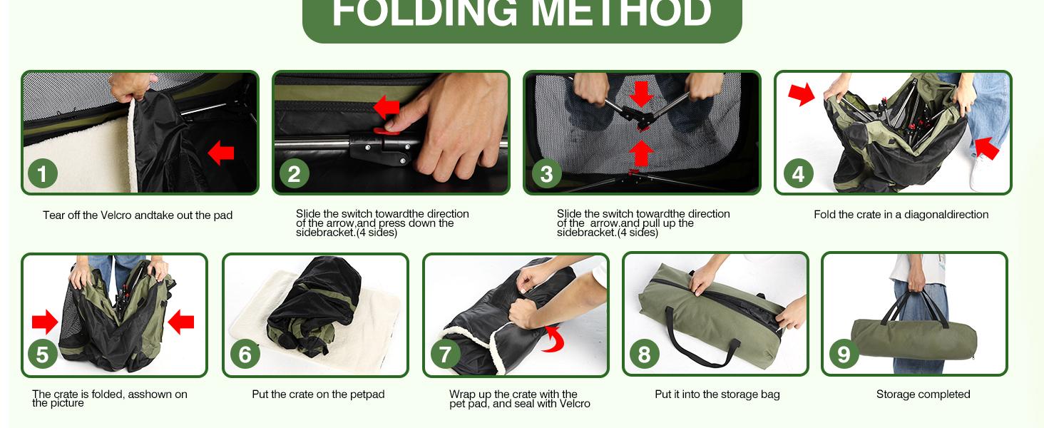 Collapsible Travel Dog Crate for Medium Large Dogs, Portable Oxford Cloth Dog Crate 4-Door Foldable Soft Kennel with Chew-Proof Mesh Windows for Indoor & Outdoor Travel,with Storage Bag,Green