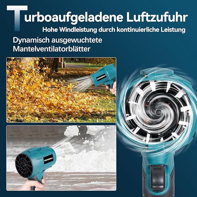 Turbo Jet Blower, Wireless Powered Mini Jet Blower, Impact Portable Snow Removal Device for Cars, Battery with 2*4000mAh Batteries, 576 km/h Brushless Snow Blower, 28000 RPM for Blowing Leaves, Snow, Dust, Blowing Force 1.2 kg (Blue) Tool Kit