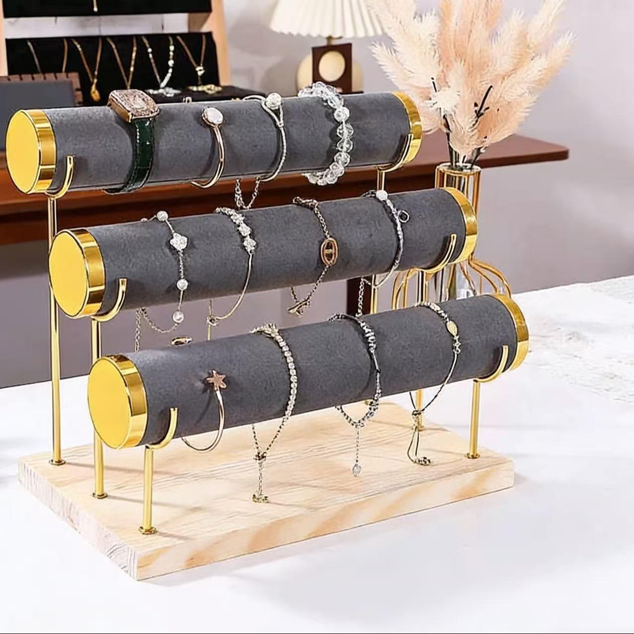 High-End Bracelet Jewelry Storage Rack, 1/2/3 Layer Display Stand, Portable Solid Wood, Suitable for Living Room, Desk, Shop