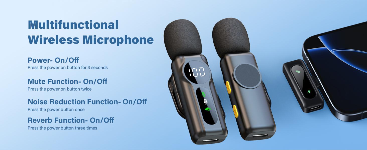 PQRQP Wireless Lavalier Microphone Dual Set – Plug & Play Clip-on Mic with Auto Pairing, Magnetic Mount, Noise Cancelling with LED display for iPhone, Android, USB-C Devices,Vlog & Video Recording