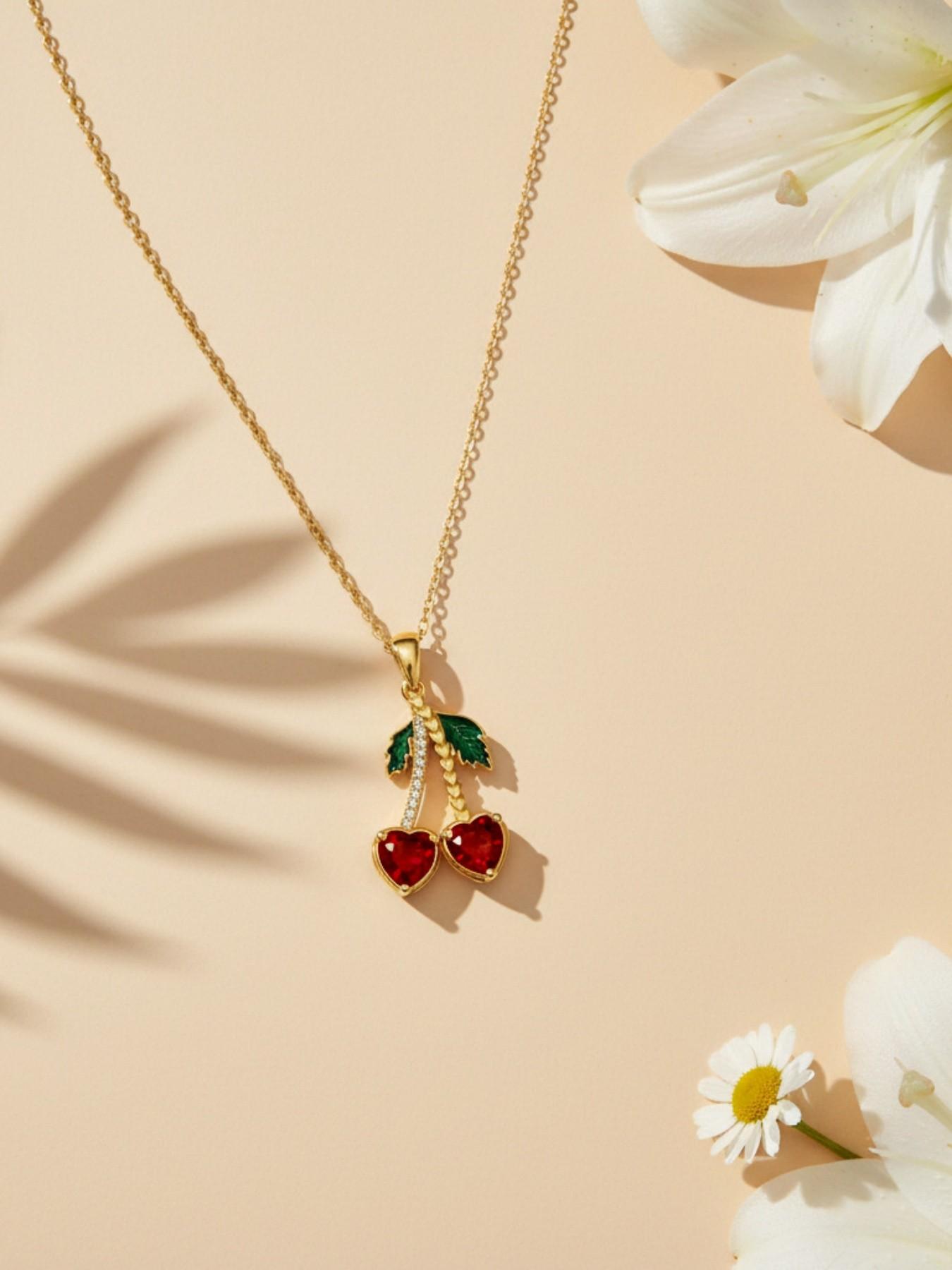 Sakura Diamond Golden Glow · Eternal Shine | New Spring & Summer Fresh Pastoral Cherry Pendant, Unique Sweet Fashion Gem Necklace with Preserved Rose Gift Box, Daily Wear Essential, Perfect for All Festivals