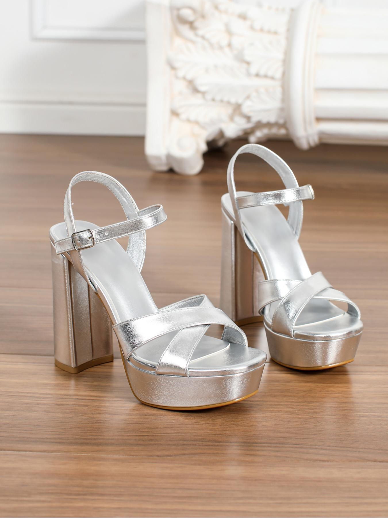 Women's Fashion Platform Heeled Sandals - Sexy Party Style | Faux Leather, Crisscross Straps, Block Heel, Adjustable Y-Ankle Strap | 12cm Heel, Party Shoes, Prom, Elevated Design