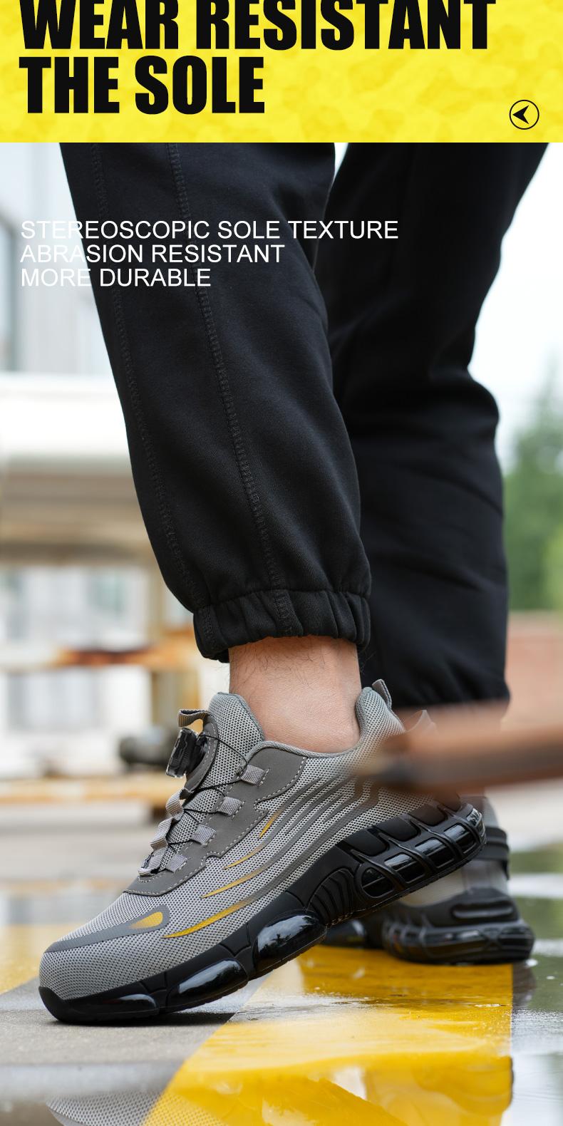 QINGRUIPAI Men's Breathable Mesh Work Sneakers Durable Anti-Slip Safety Shoes with Steel Toe Protection Comfort Fit for All Seasons Casual Striped Design Elastic Closure Non-Slip EVA Sole Outdoorfun Fathersdaygift