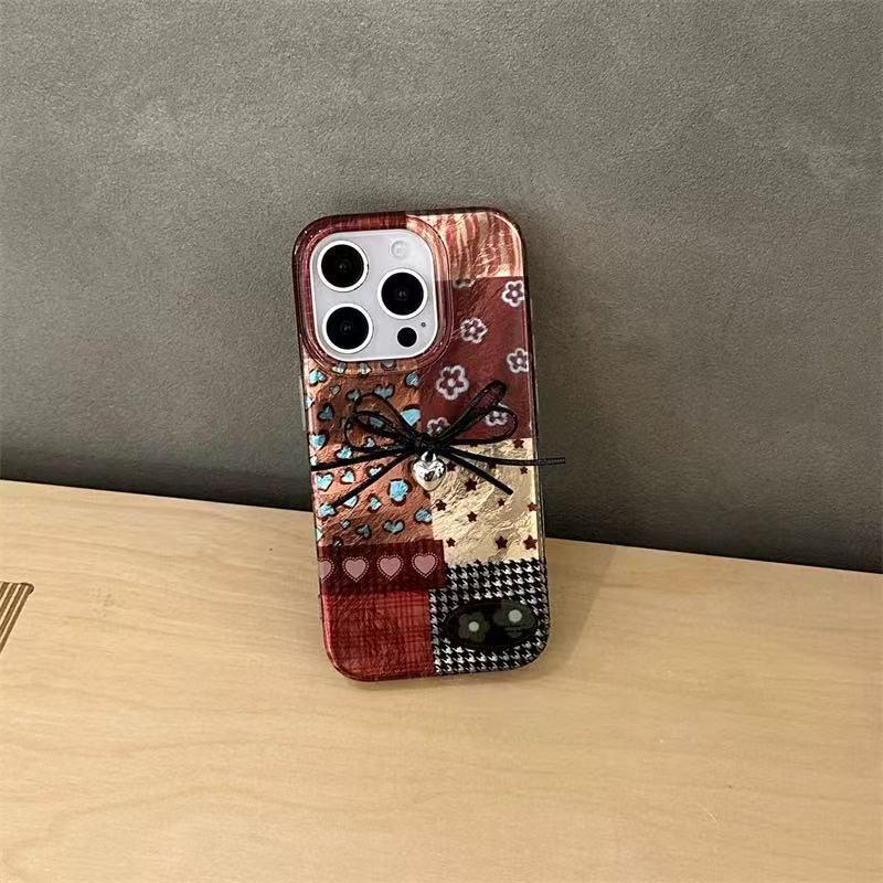 Perforated Vortex IND | Splicing Grid Star Butterfly | Black Bow | Glacier Pattern | Best Friend Gift | Suitable for iPhone 11 12 13 14 15 16 17 Pro Max