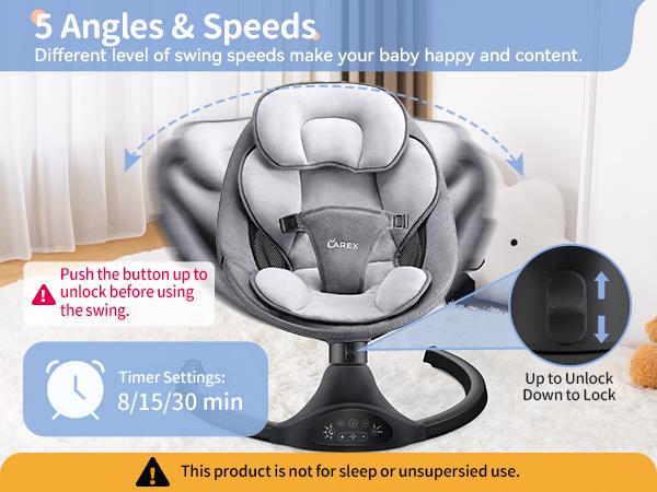 LAREX Baby Swing for Infants | Electric Bouncer for Babies,Portable Swing for Baby Boy Girl,Remote Control Indoor Baby Rocker with 5 Sway Speeds,1 Seat Positions,10 Music and Bluetooth (Black)
