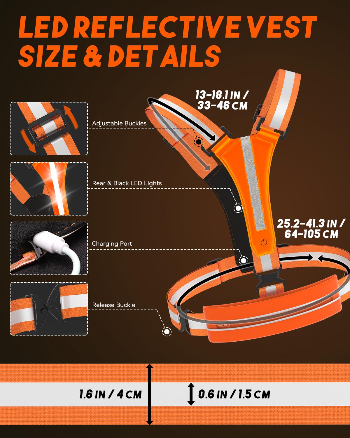 1pc Warning Reflective Safety Vest Electric Scooter Flashing Cycling Vest Can Storage Mobile Phones USB Rechargeable LED Vests for Nighttime Running Jogging Riding