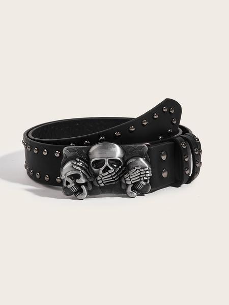 Mens Belt Leather Skull Buckle Belt Waist Band Jeans Decorative Punk Belt Black Studded Belts for Women Y2k Skull Belts