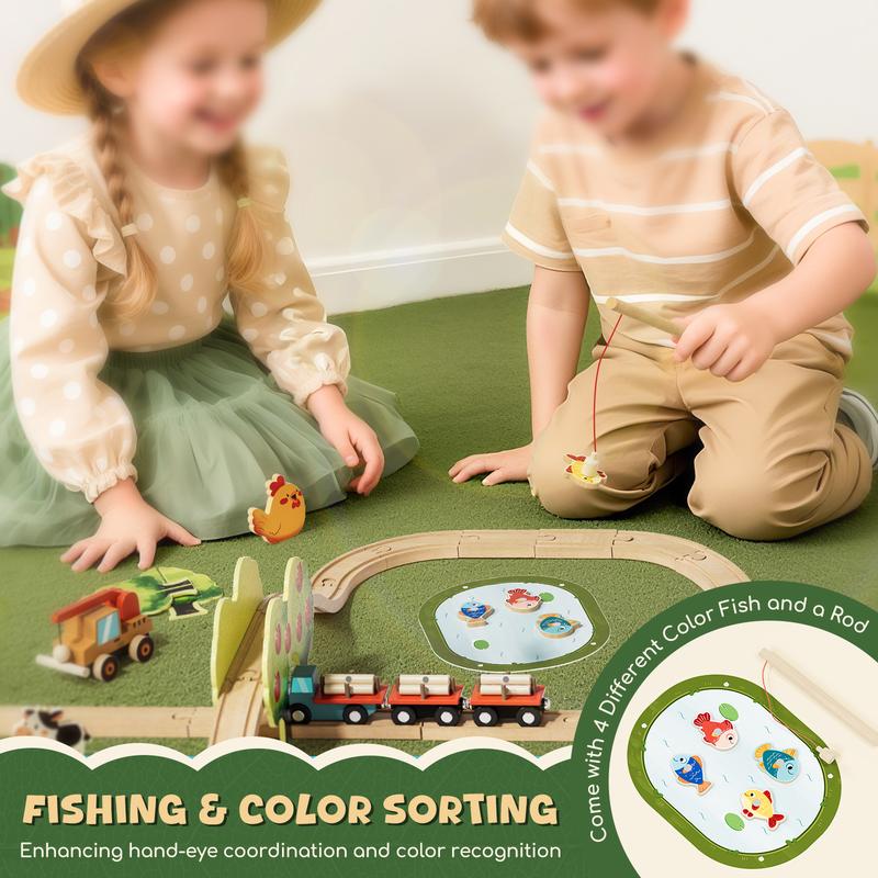 Lehoo Castle 38pcs72pcs Wooden Train Set, Train Set for kids, Wooden Train Track for Girls, Train Set with Tracks & Accessories, Unicorn Toys for Girls, Montessori Toys for Boys & Girls