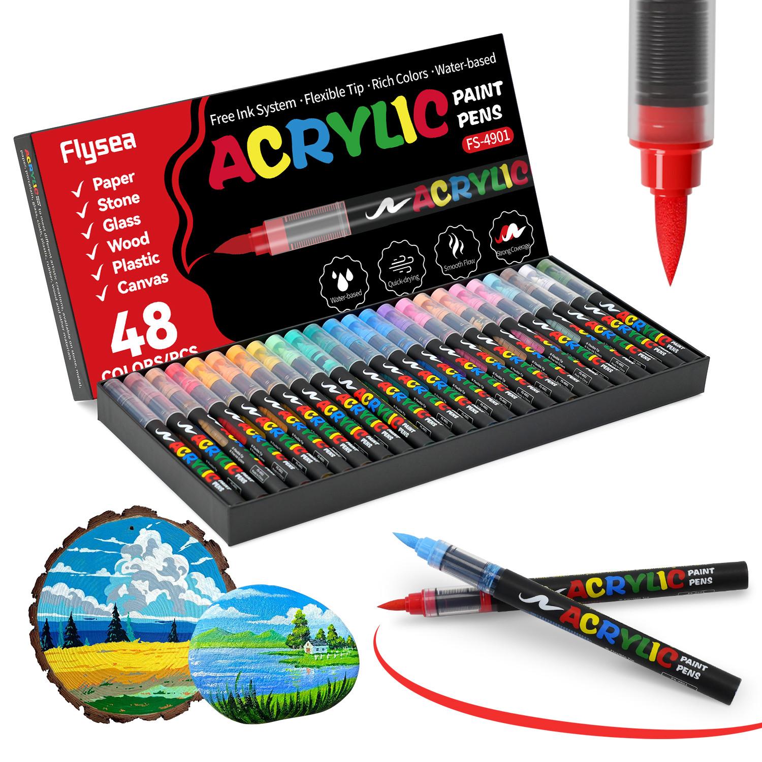 Acrylic Paint Soft Brush Markers Set, Diy Painting Supplies, Arts Crafts Supplies, Soft Brush Tip, Automatic Ink Control, Paint Markers for Wood, Stone, Canvas, Glass, Fabric, DIY Crafts