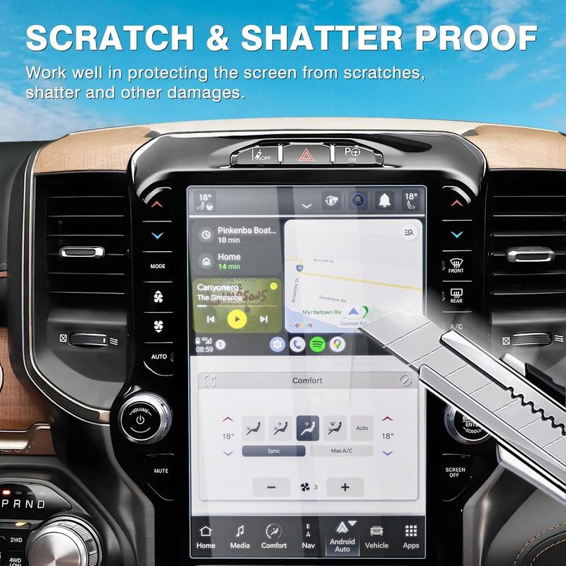 Canvcle 2 Pack 12-Inch Tempered Glass Screen Protector for 2019-2025 Dodge Ram 1500 2500 3500 TRX Rebel Laramie Limited Uconnect Accessories, Anti-Scratch Anti Glare Touchscreen Cover