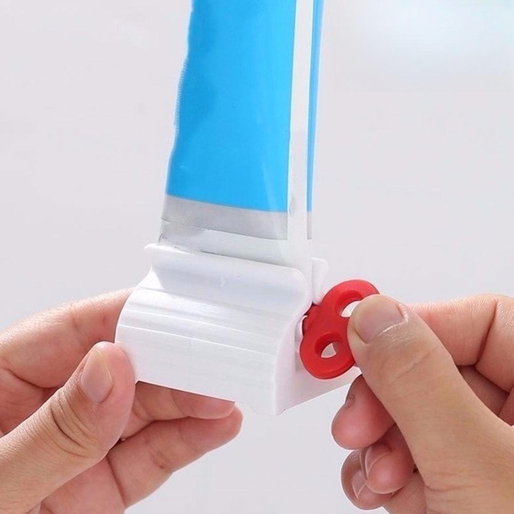 No-Install Toothpaste Squeezer with Strong Adhesion Roller, 360° Rotation for Full Squeeze, Non-Slip & Waterproof Holder, Bathroom Countertop Organizer for Tubes.