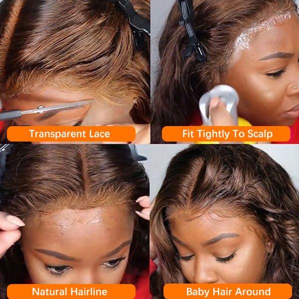 Chocolate Brown Lace Frontal Wigs Human Hair 13x4 Body Wave Lace Front Wigs for Women 180% Density Glueless Wigs pre Plucked with Baby Hair