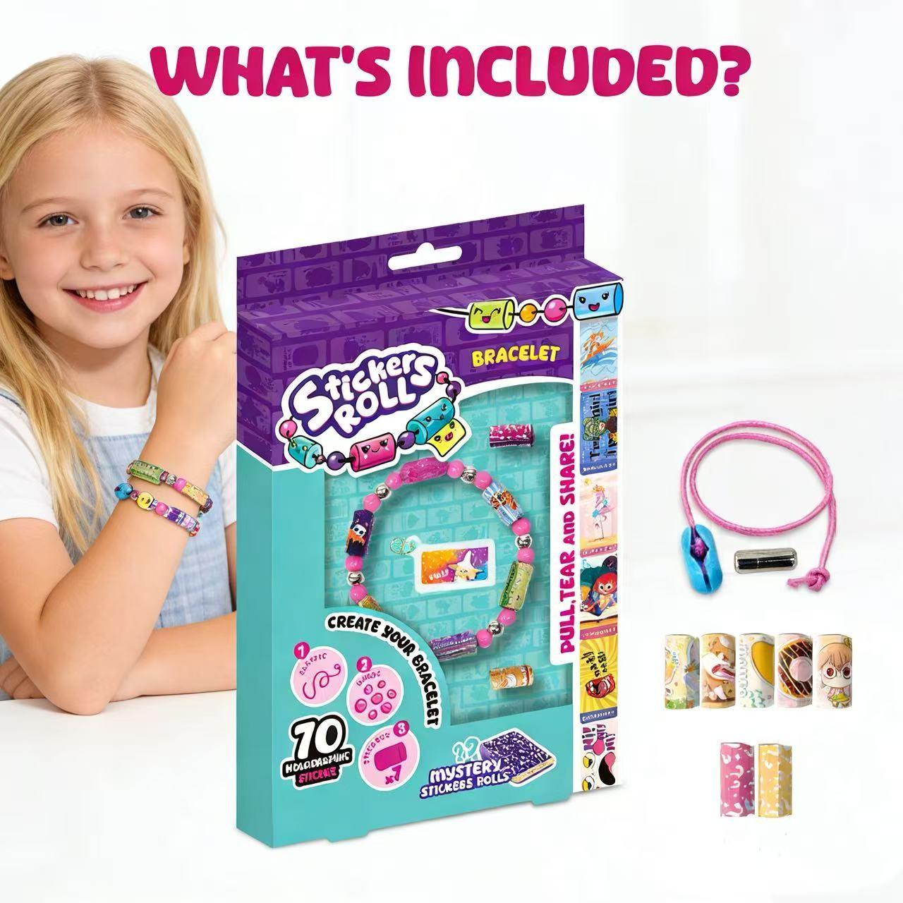 DIY Bead Sticker Bracelet Set, Includes 70 Stickers, 2 Rolls Super Mystery Stickers, Cute Characters, Perfect for Girls