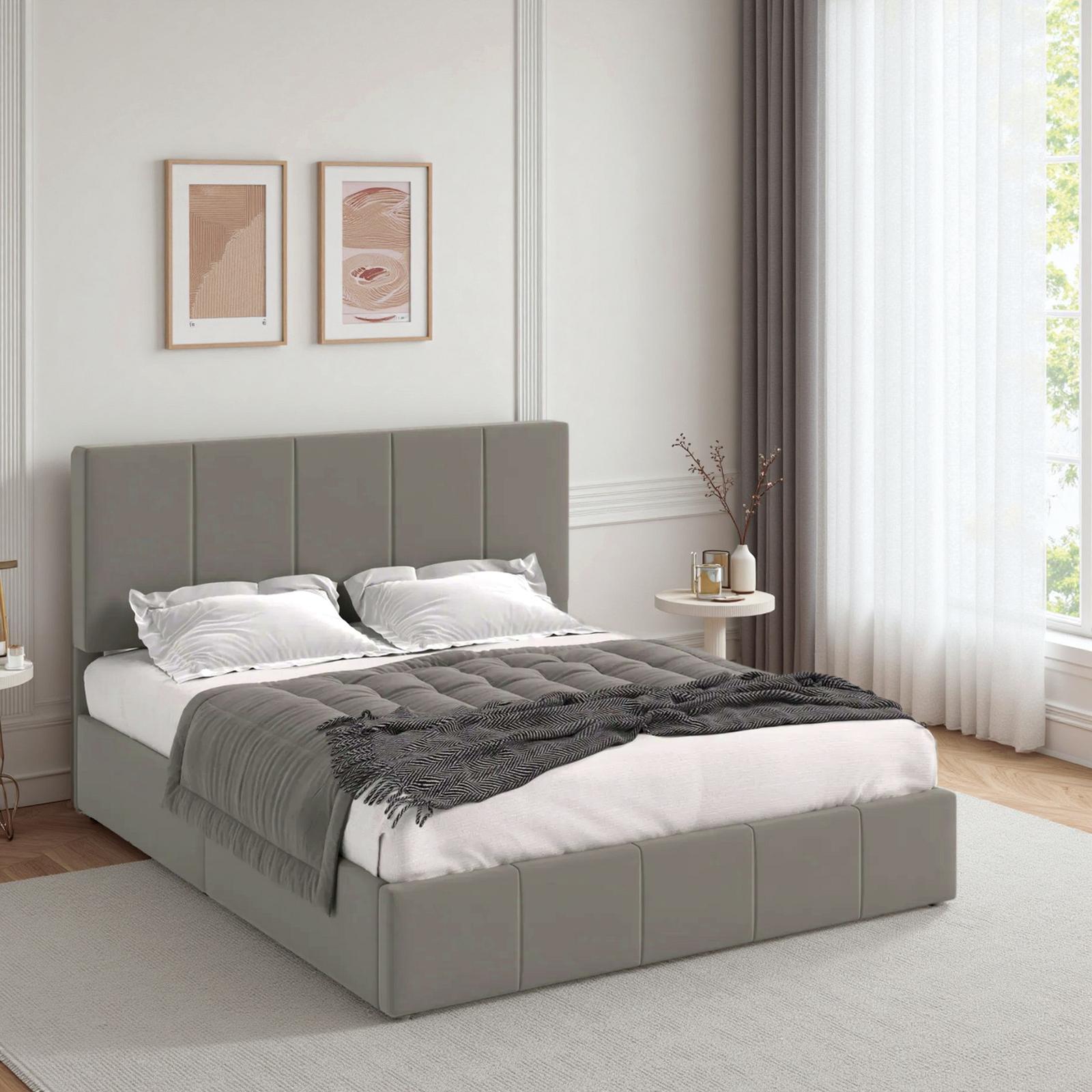 HOOMIC Upholstered Storage Bed Frame【Frame Only No Mattress】with Hydraulic Lift Base,Wide Vertical Stripe Dutch Velvet,Full/Queen/King,Black/White/Grey