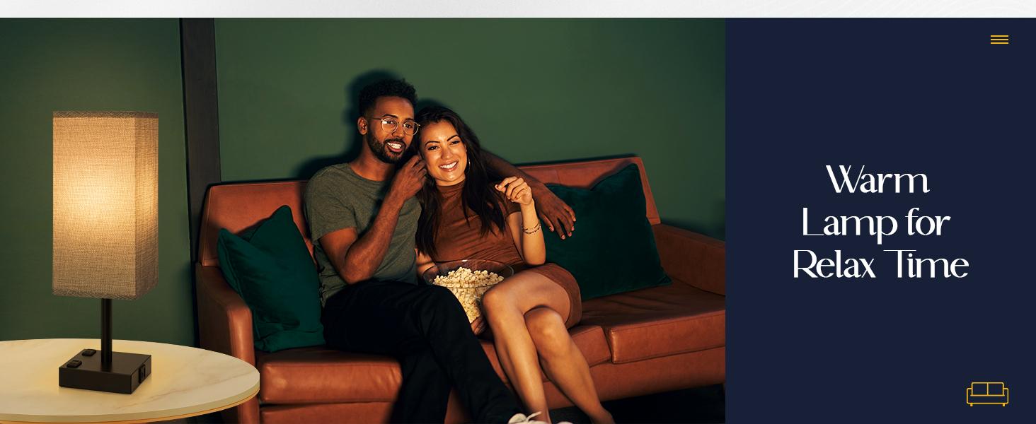 Bedside Lamp with USB Ports - Touch Control Table Lamp for Bedroom with USB C+A Charging Ports & AC Outlets, 3 Way Dimmable Nightstand Light for Living Room (LED Bulb Included)