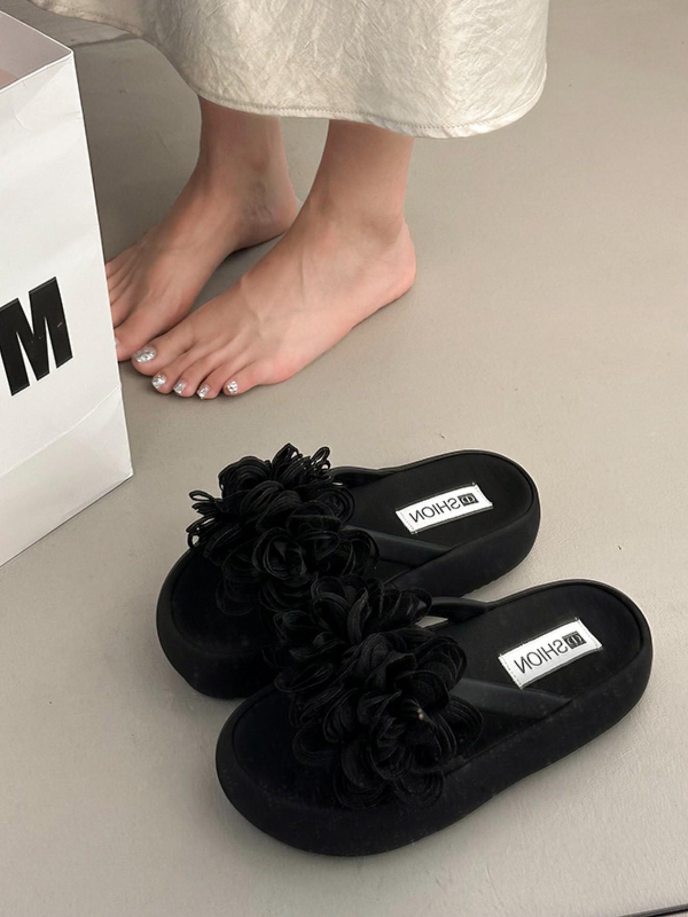 Handmade 3D Floral Decorative Shoes, Thick Sole Slip-Ons, Soft Fairy Style, Multiple Colors Available, Instantly Look Tall and Leggy