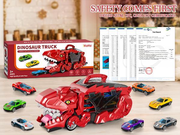 Foldable Transformable Dinosaur Truck with 10/12 Die-Cast Cars,Glide Forward,Car Track,Best Gift for Birthday/Christmas/Thanksgiving Toy Gifts