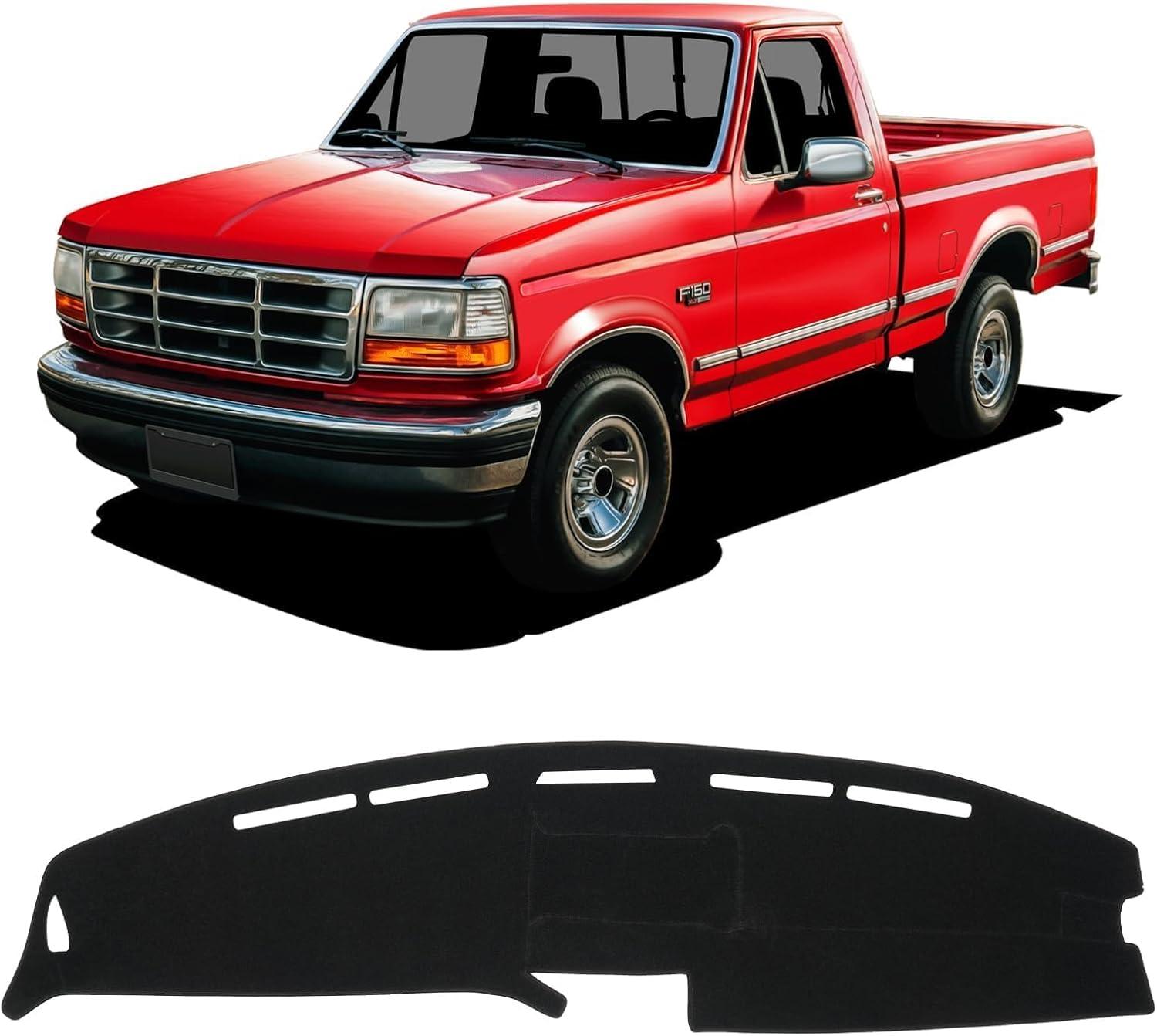 KUST Car Dash Cover for Ford F-150 F-250 F-350 1992-2003 Pickup Truck Polyester Non-Slip Center Console Dash Cover Interior Accessories for Ford F150 Custom Fit Dashboard Mat Sunshade No Glare Black