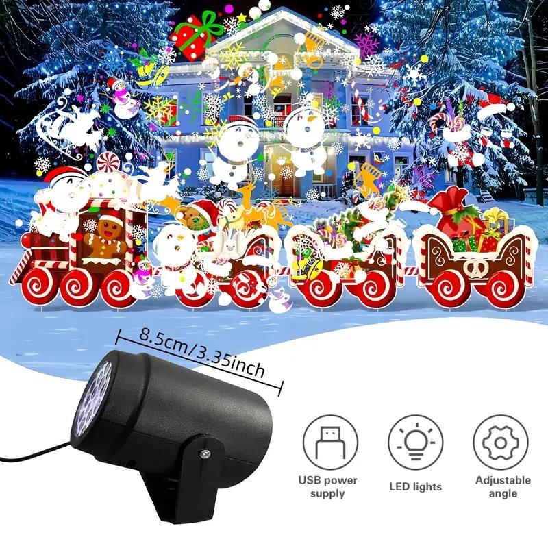 20 types of Christmas projection lights, holiday lighting display projector dynamic patterns, USB power supply, 270 degrees, suitable for courtyard, Christmas, New Year, Halloween, Thanksgiving, fence, house decoration lighting, Outdoor Landscape Lighting