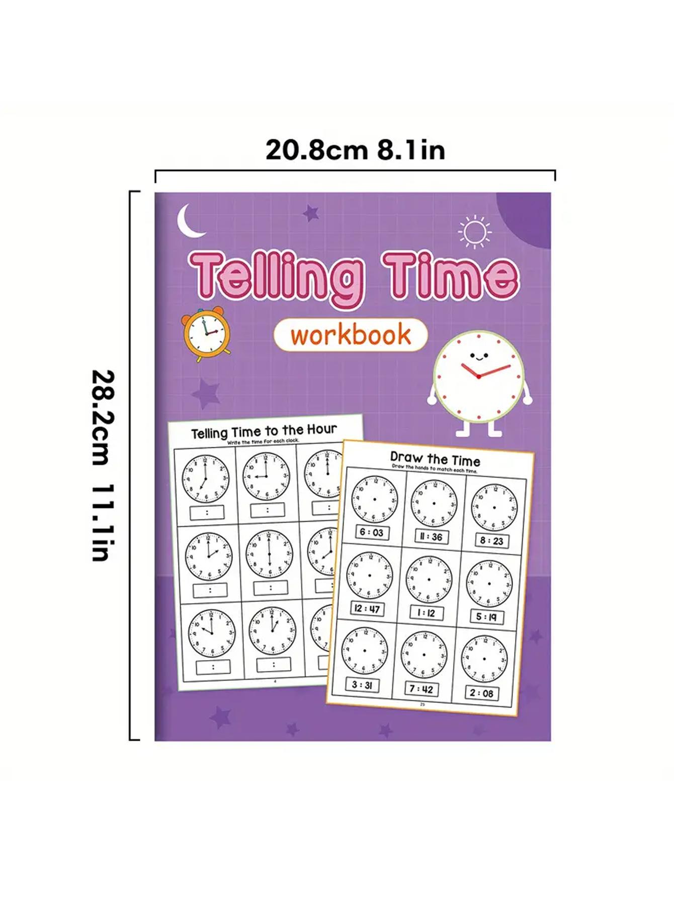 Time Table Practice Book, Learn Reading Analog and Digital Clocks, Colorful Clock Faces, Kindergarten Grade 1 Math Activity, Math Learning Workbook