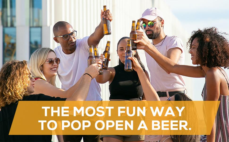 [Holiday Haul] Premium Beer Bottle Opener (Silver), Magnetic Automatic Stainless Steel Push Down Opener, No Cap Can Escape, Quick Open Cap for Kitchen Home Bar Restaurant Household Utensils