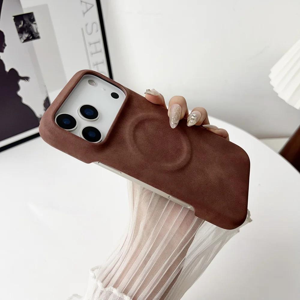 Luxury Sheepskin Feel Leather Magnetic Case For iPhone 17 Pro Max 13 12 14 15 Plus 16 Pro Max 17 Air For Magsafe Matte Cover