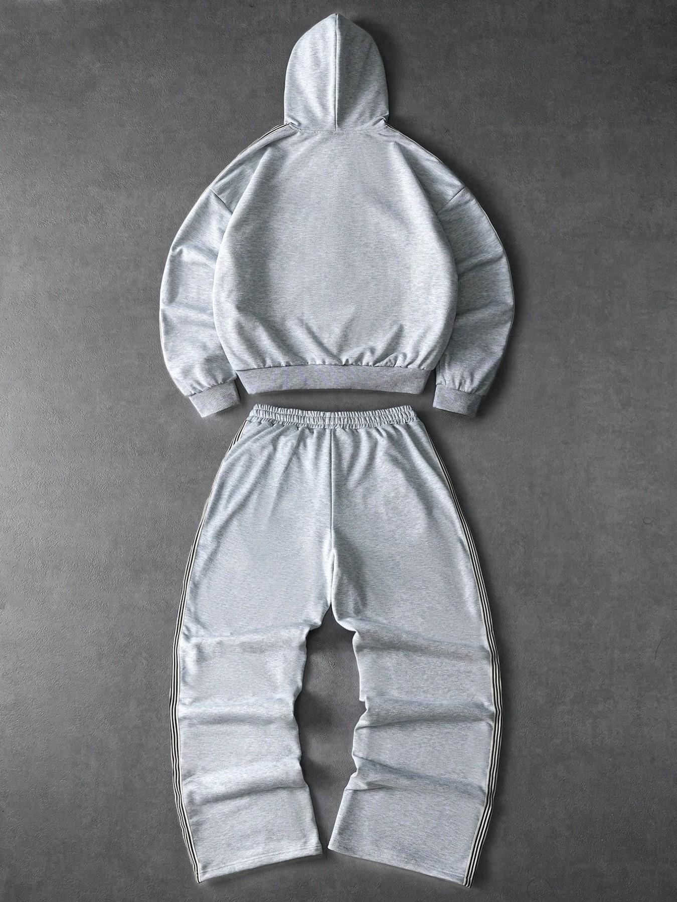 Men's Loose Hoodie and Wide Leg Jogger Set, Leopard Print Embroidery, Casual Comfortable Fit, Spring & Fall Home Wear