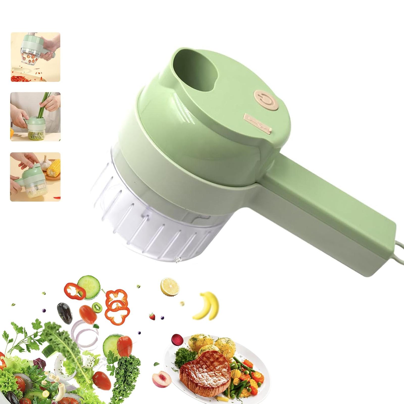 Multifunctional Portable Vegetable Processor, Electric 4-In-1 Chopper Set, Rechargeable, Ideal for Garlic, Peppers, Celery, Meat