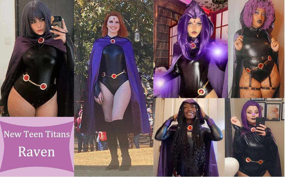 Women's Teen Titans Raven Cartoon Character Cosplay Jumpsuit with Purple Cloak & Belt, Halloween Easter Garment for Girls (Toys & Hobbies DIY Specialty Supply)