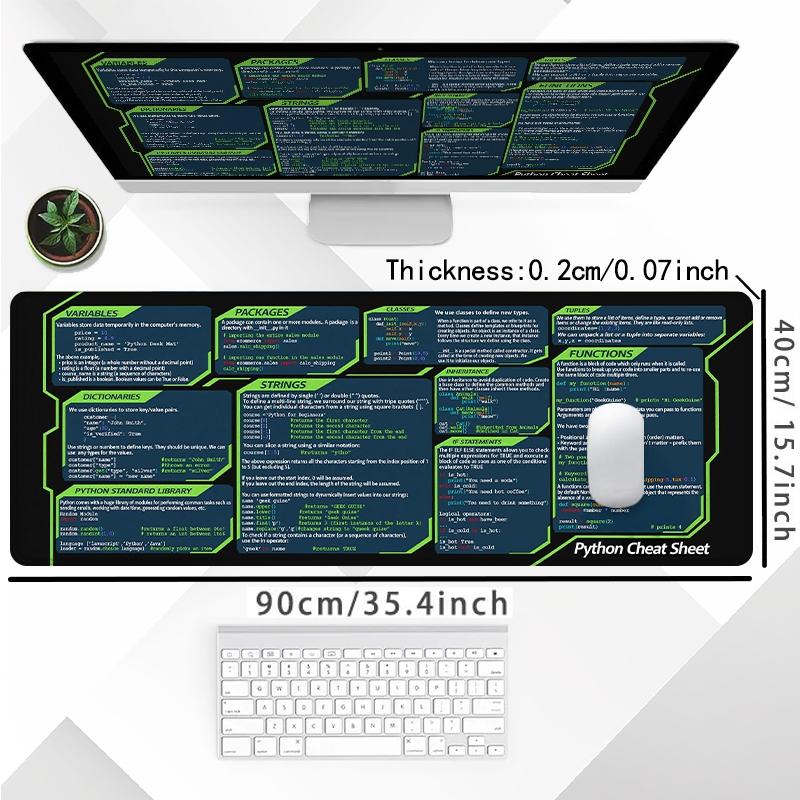 Python Cheat Sheet Desk Mat Gaming Mouse Pad XXL Extended Mouse Pad for Laptop Large Mouse Pad for Desk with Non-Slip Rubber Base Stitched Edges Surface for PC Gamers Office Workers & Home Use