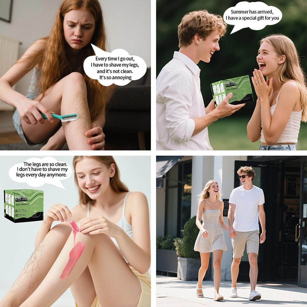 Viilife Wax Heater Depilatory Kit, Portable Wax Heater, Includes 4 Packs of Wax Beans and Sticks, Full Body Hair Removal Set for Beginners