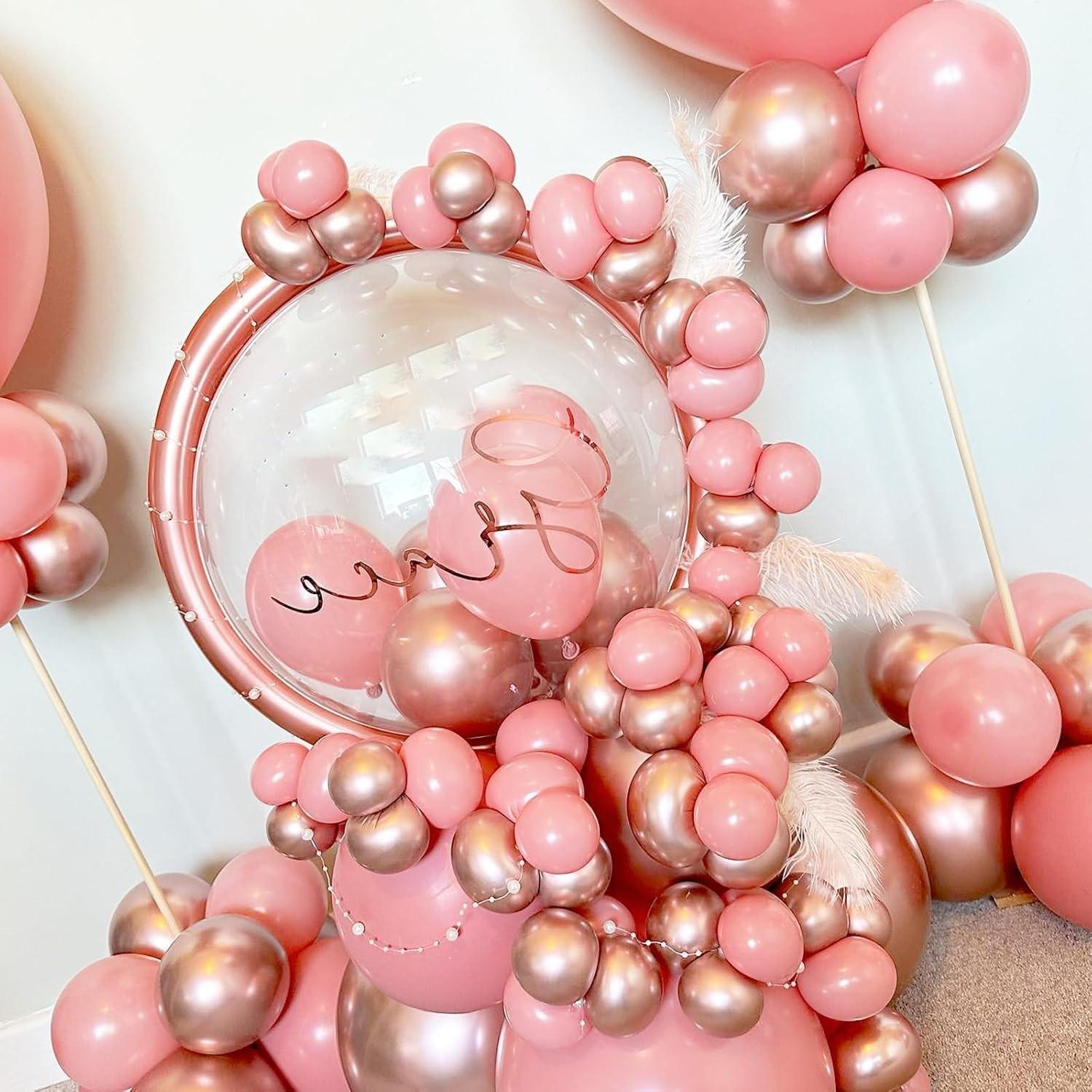 44 Pink and Rose Gold Balloon Set | 12 inch Pink, Beige, and Metal Rose Gold Paper Scrap Latex Balloons, Suitable for Baby Party, Children's Birthday, Girls' Party, Wedding Decoration, Anniversary Events, and Elegant Party Decoration