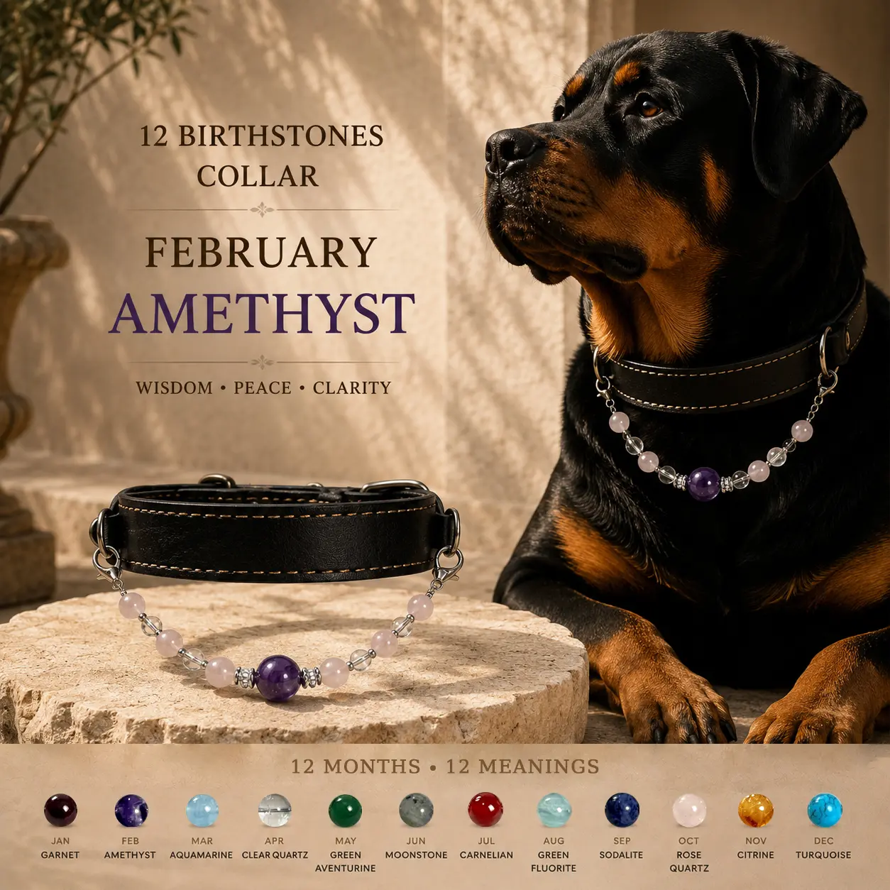 Pet Collar Gift | February. Birthstone that Amethyst Natural Crystal Stone For Puppy & Kitty Jewelry Necklace