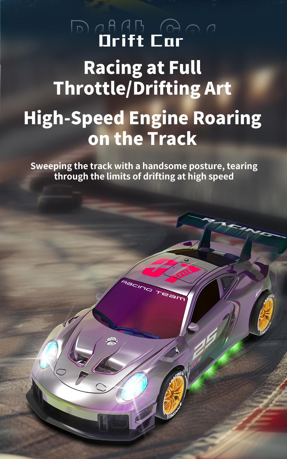 1:24 RC Drift Car, 2.4g Four-Wheel Remote Control Toy, LED Lights, Obstacle Props, Perfect Birthday Gift, Requires 2 Aa Batteries