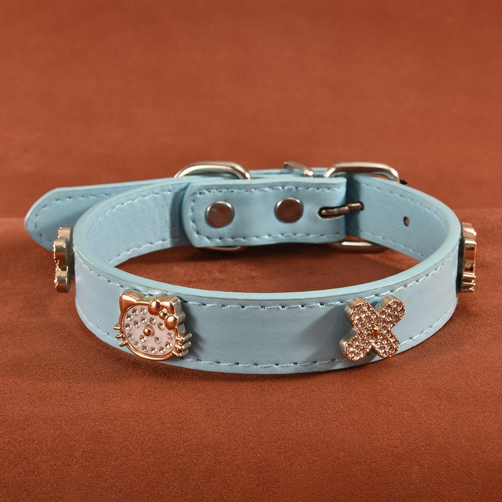 Leather Pet Collar for Small Dogs and Cats, Pearl and Rhinestone Design, Stylish Dog Harness Accessory, Elegant Cat Necklace