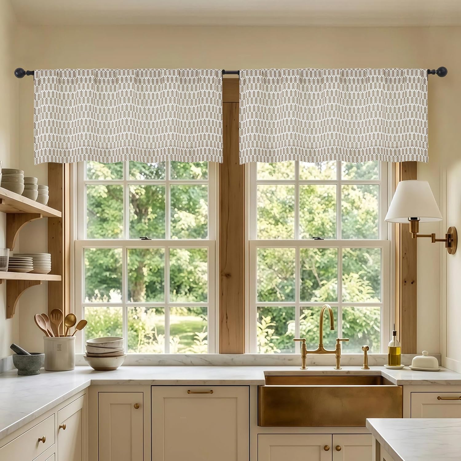 Valances for Windows - Light Filtering Faux Linen Small Valance Kitchen Curtains, Boho Rod Pocket Short Cafe Curtains for Bathroom Basement, 52Wx14L, 2PCS, Taupe
