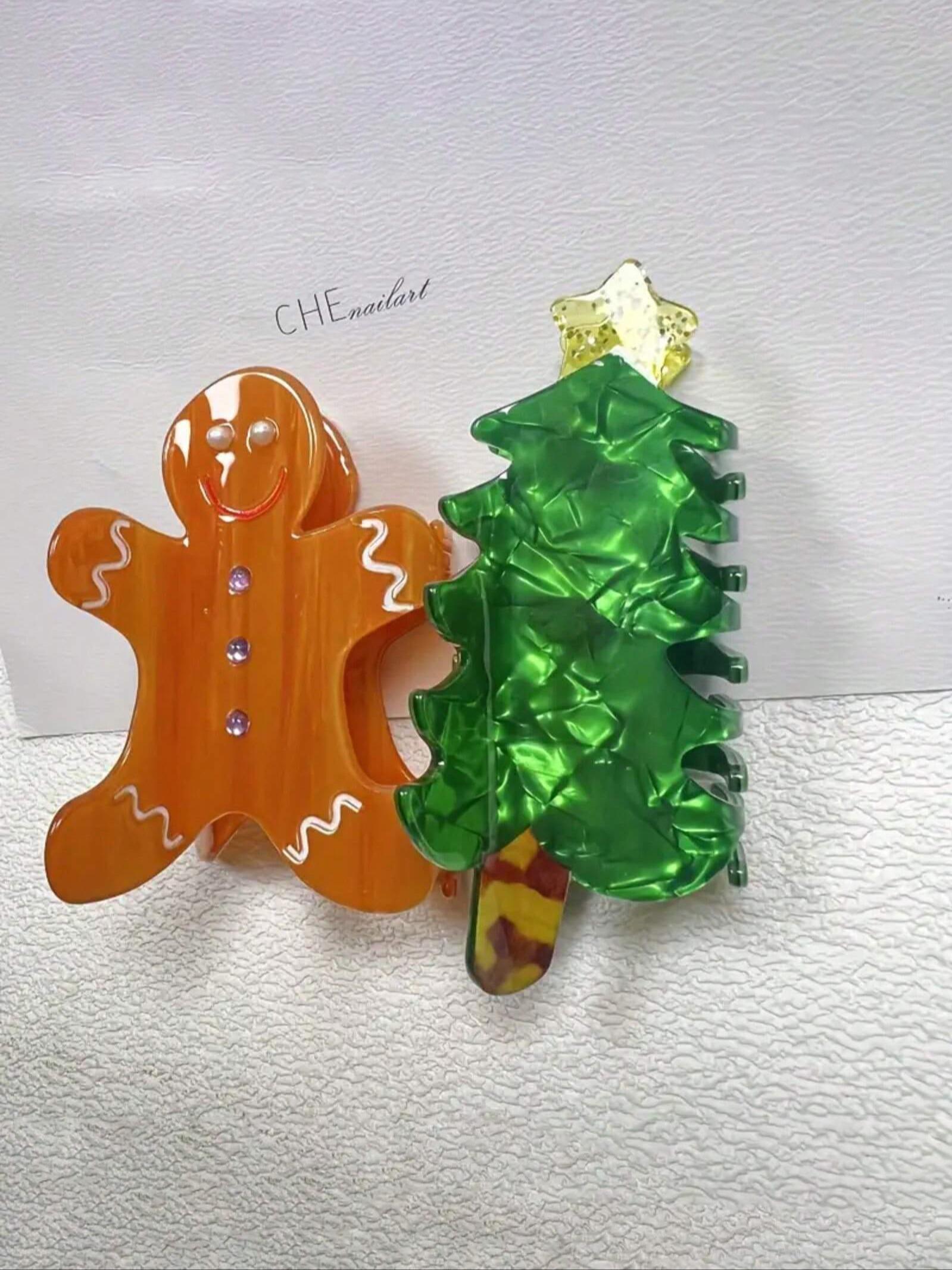 2pcs New Christmas Hair Clip, Fashionable Cute Hair Claw Clip, Gingerbread Man Design, Rhinestone Decorations, Perfect Holiday Accessory