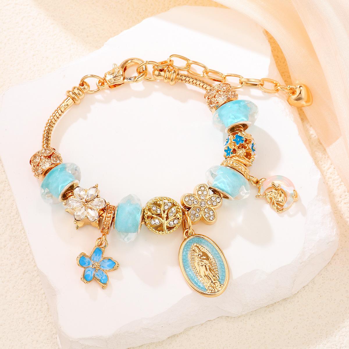 Heart Cherry Blossom Pendant Bracelet, Fashion Bracelet, Glow-In-The-Dark Cross Bracelet, Mom Angel Cross Faith Jewelry