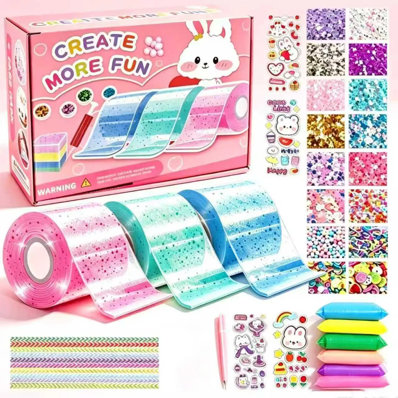 Children DIY Making Nano Bubble Tape Set, 3 Rolls Magic Bubble Tape with Full Accessories, Handmade Toy Kit, Perfect Gift for Girls Art Party
