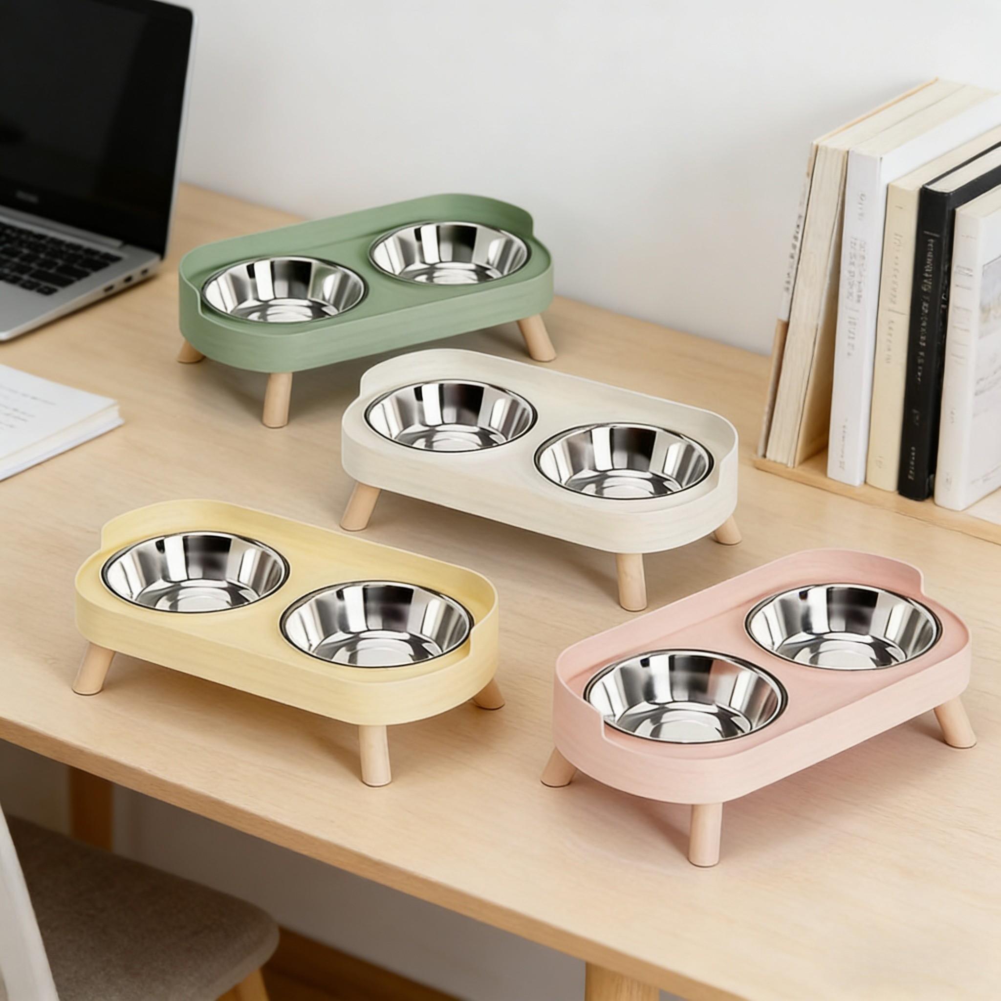 Anti-Tip Dual Bowl Cat Food Bowl, Large Capacity High Design, Universal for Cats and Dogs, Separated Feeding Water Bowls, Pet Essential