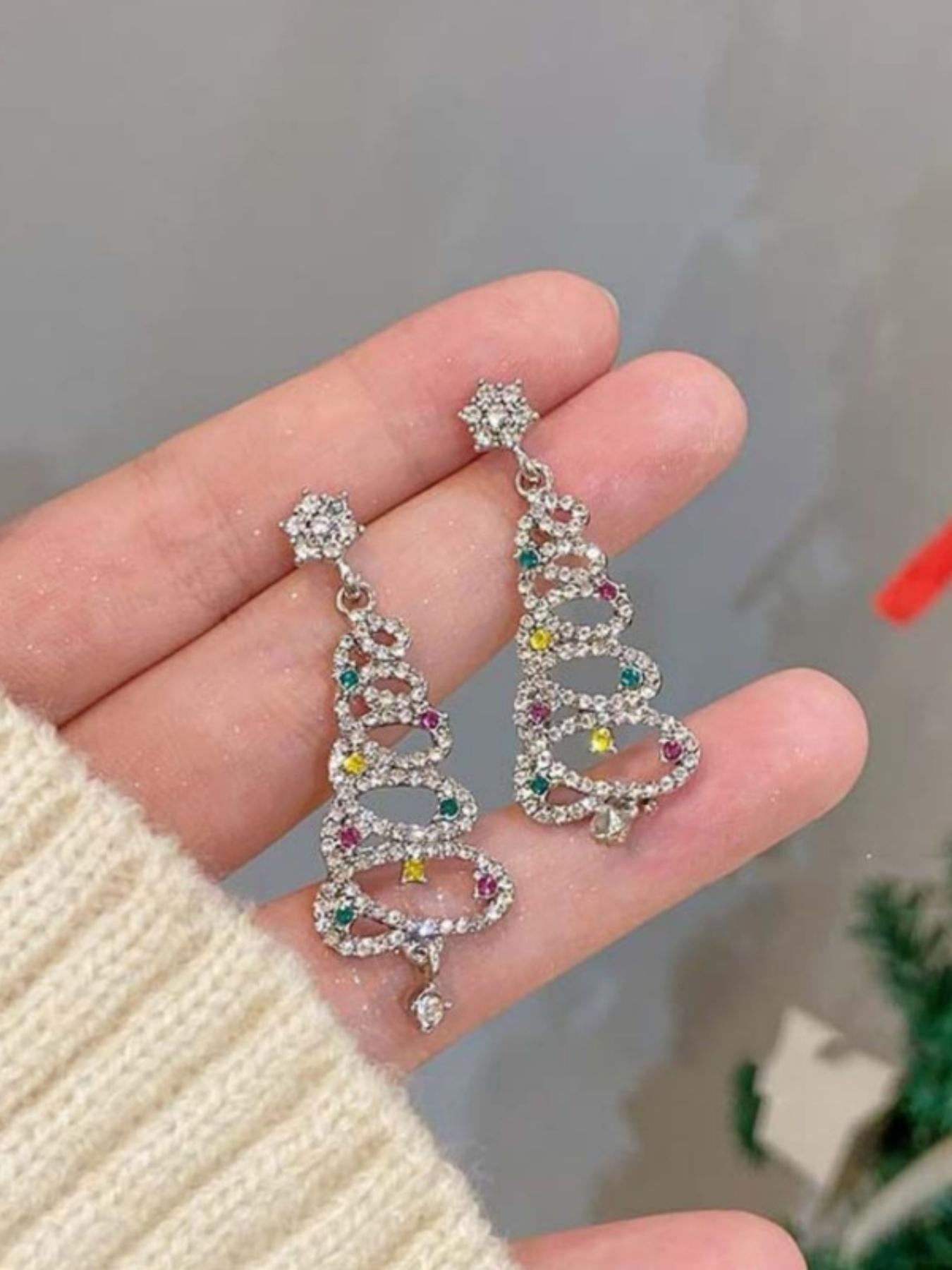 Women's Colorful Zirconia Christmas Tree Dangle Earrings, Festive Jewelry Accessories for Women Celebrating Holiday Season