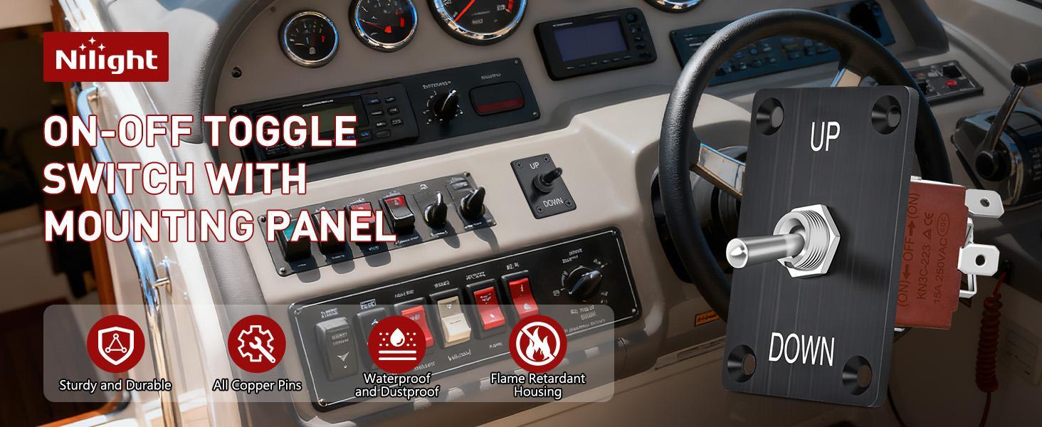Nilight DPDT Momentary On-Off Battery Switch, Heavy-Duty Waterproof 4-Pin 3-Position (ON)-Off-(ON) 12V DC 30A with Up-Down Mounting Panel & Weatherproof Cap for Marine, Automotive