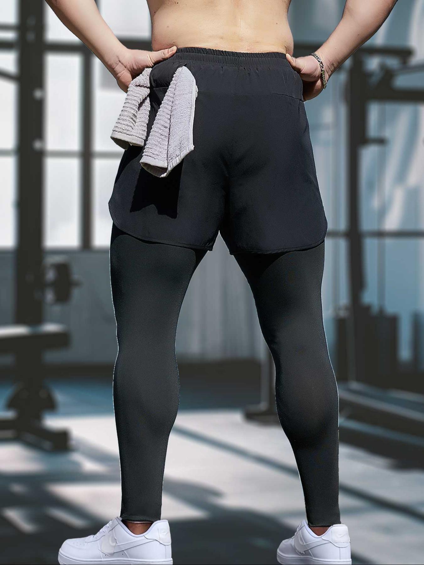 Men's Two-In-One Training Shorts and Compression Pants, High Elasticity Workout Shorts, Summer Multifunctional Shorts, Asymmetric Hem