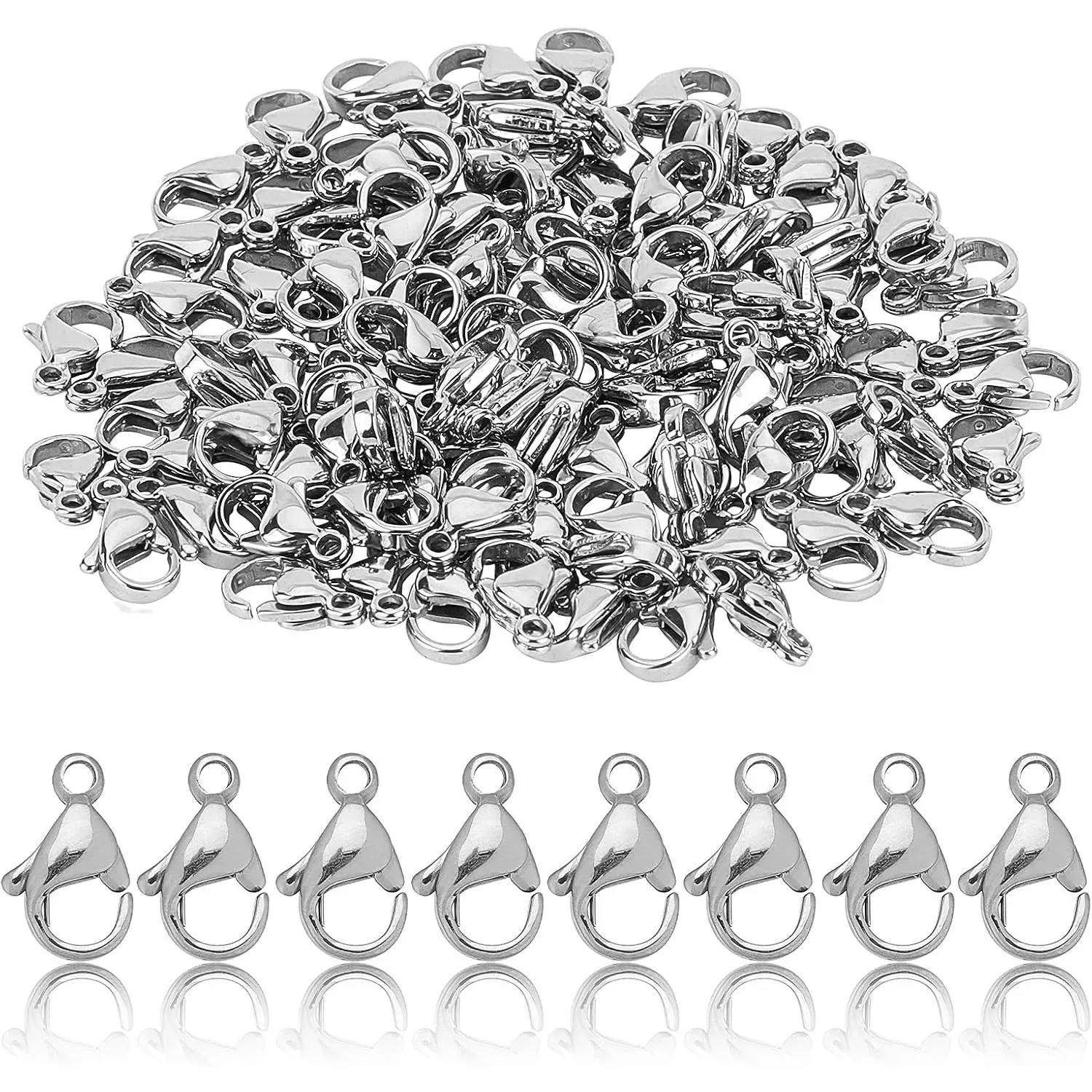 100 count Lobster Claw Clasps Grade A 304 Stainless Steel  Lobster Clasp Fastener Hook Clasps for Necklaces Bracelet  Making 11x7mm