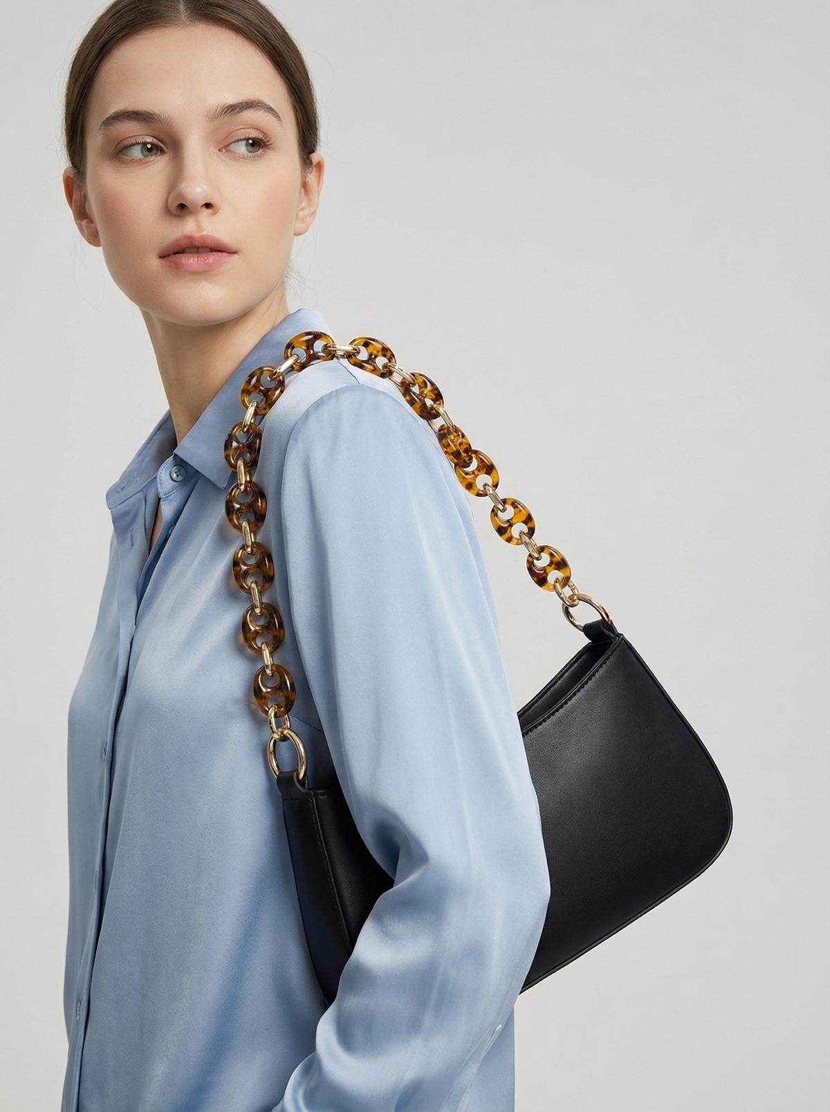 Acrylic Resin Oval Chain Bag Strap Replacement, Tortoiseshell Pattern Decorative Shoulder Chain, Lightweight Purse Strap for Handbags, Crossbody Bags, Tote Bags, Daily Use & Travel