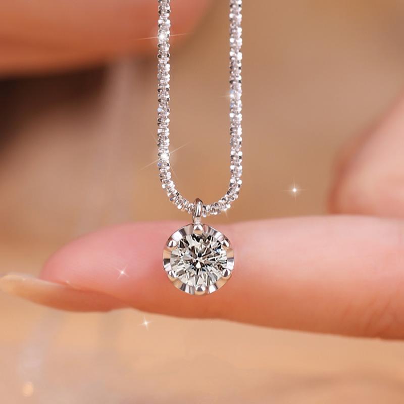 GRA Certified Moissanite 6 Prong Pendant Necklace Genuine Sterling Silver Synthetic Moissanite Necklace Sparkling Women's Fine Jewelry