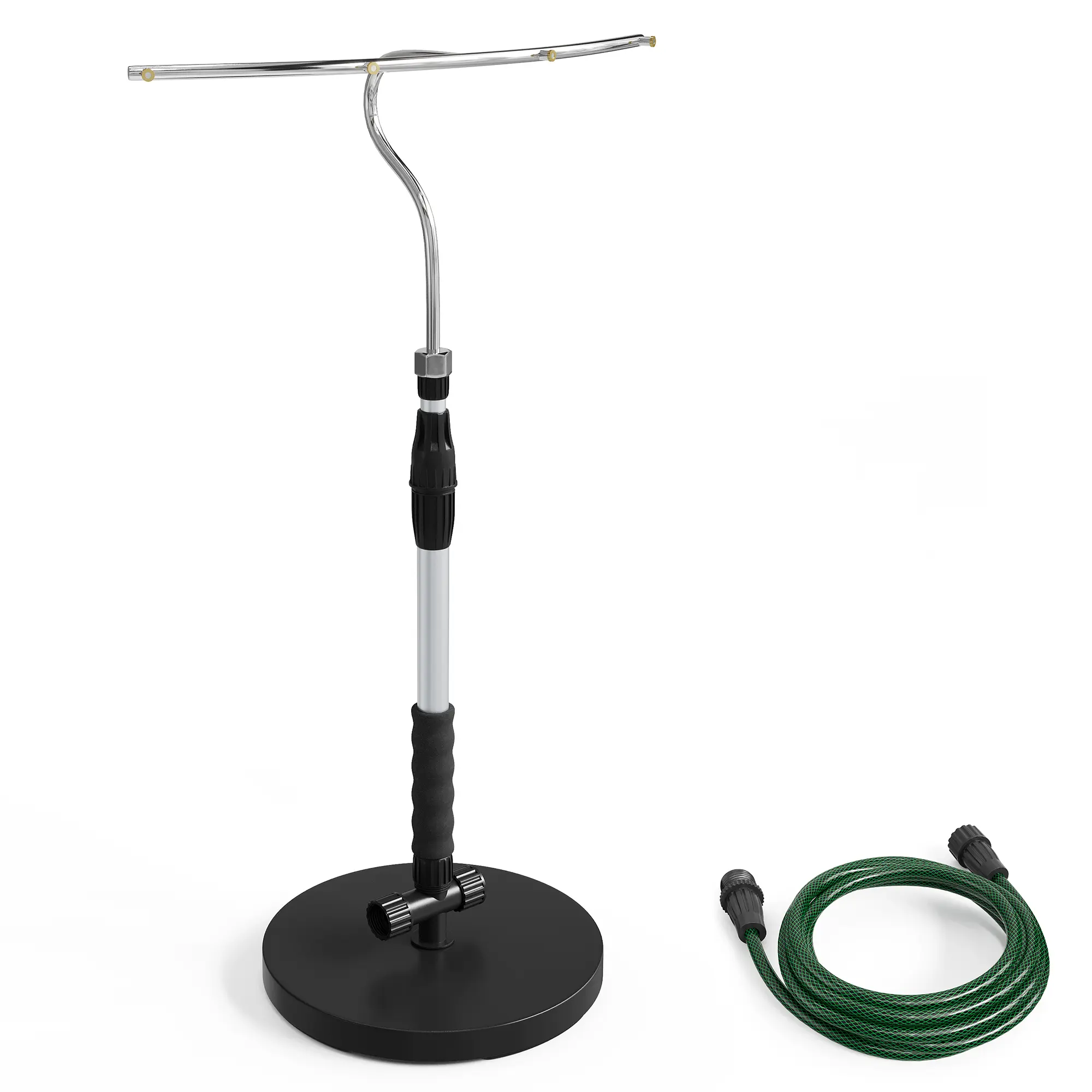 Adjustable Patio & Garden Misting System – Standing Mister with 4 Nozzles, Water-Fillable Base, Hose for Stability, Outdoor Cooling Solution