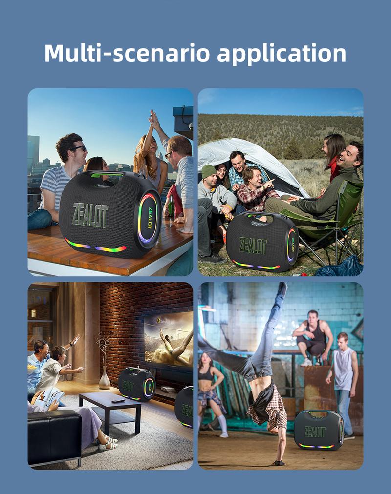 250【ZEALOT】Portable wireless speaker high ,fidelity sound and audio, desktop Bluetooth speaker surround sound, TWS pairing, 48000 long battery life, supports USB/TF card/AUX/BT smartphones. Ideal choice for family/car/party/camping/gift giving