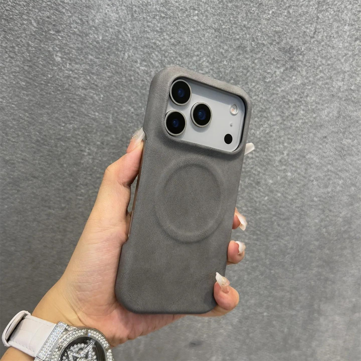 Luxury Sheepskin Feel Leather Magnetic Case For iPhone 17 Pro Max 13 12 14 15 Plus 16 Pro Max 17 Air For Magsafe Matte Cover