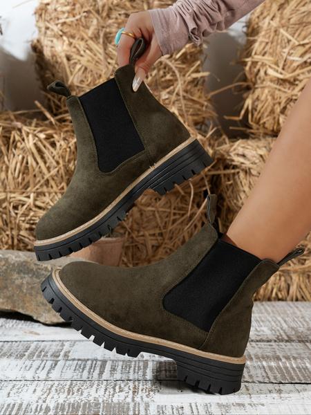 Chunky Sole Chelsea Boots for Women, Trendy High Heel Ankle Boots, Casual PU Leather Short Boots for Fall & Winter